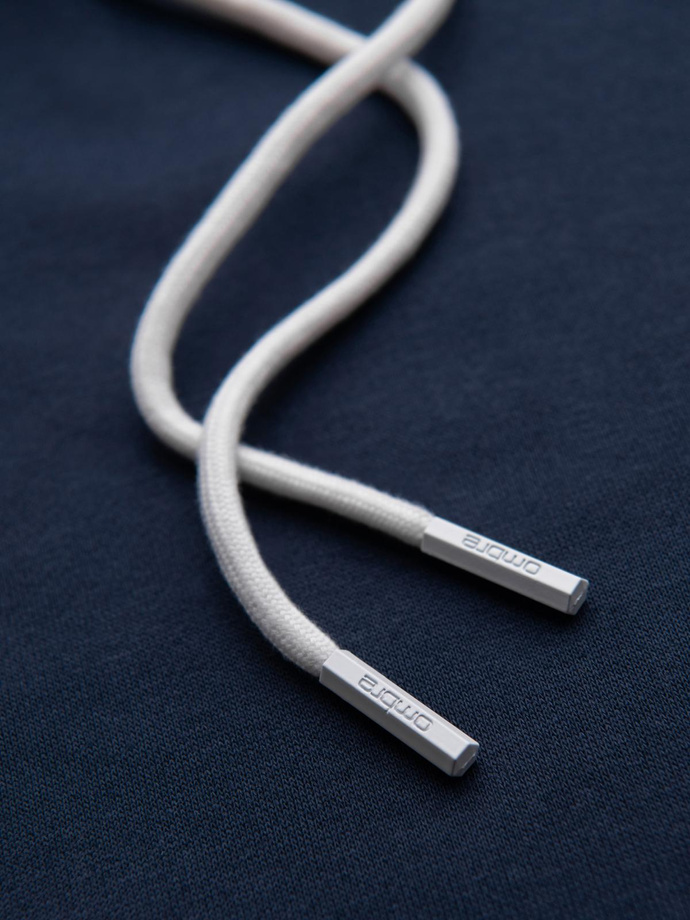 Men's sweatshirt with contrast stitching and hood - navy blue V2 OM-SSNZ-0250