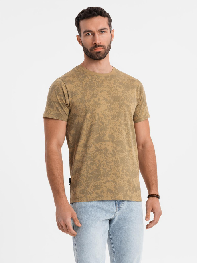 Men's patterned cotton short-sleeved T-shirt - olive V3 OM-TSFP-0223