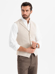 Fitted elegant men's vest with elastane and lapels - beige V2 OM-BLZV-0145