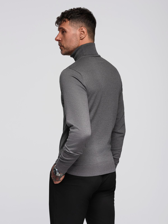 One color men's knitted turtleneck with viscose - grey melange V2 OM-SWTN-0101 