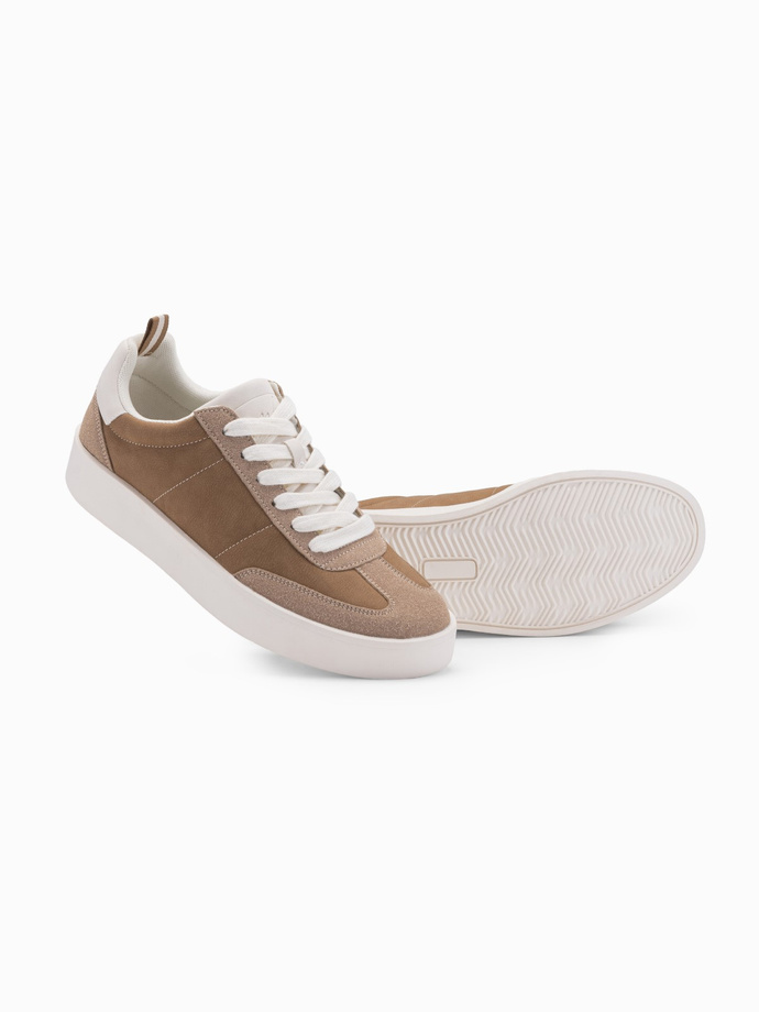 Oldschoolowe męskie sneakersy na grubej podeszwie – jasnobrązowe V1 OM-FOSL-0170