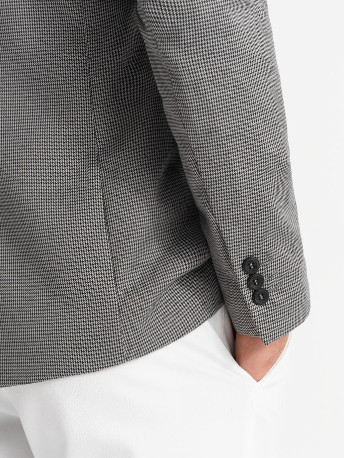 Marynarka męska casual w delikatną kratkę - szara V2 OM-BLZB-0116