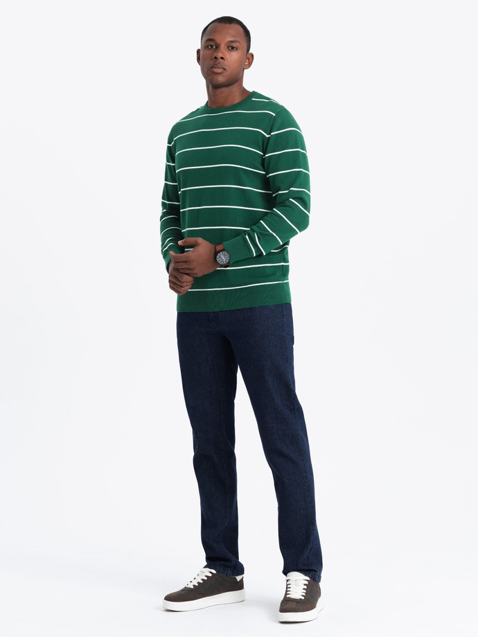 Casualowy sweter męski w poziome paski – zielony V4 OM-SWSW-0143