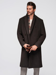Men's coat with asymmetrical fastening and high collar - light brown V4 OM-COWC-0120