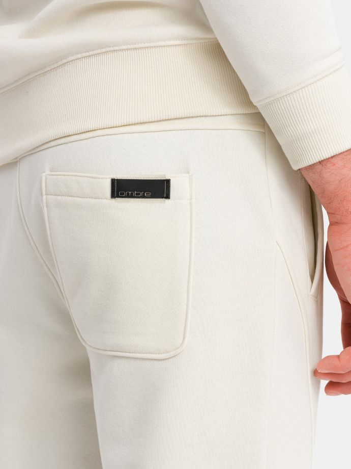 Bawełniany dresowy komplet męski BASIC bluza nierozpinana + joggery – kremowy V5 Z84