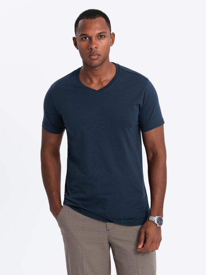 BASIC men's V-neck cotton t-shirt set - black/white/blue V1 OM-TSBS-0233