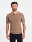 Men's cotton structured knit polo shirt - light brown V3 OM-POSS-0117
