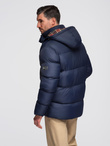 Kurtka męska puffer z podszewką w kratę – granatowa V1 OM-JAHP-0205