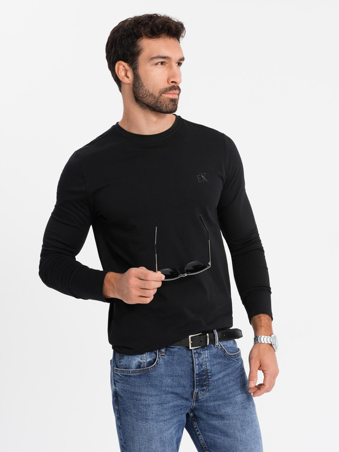 Men's SLIM FIT longsleeve with elastane and print - black V1 OM-LSBC-0124 