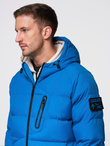 Warmed quilted men's jacket with raglan sleeves - blue V2 OM-JAHP-0302