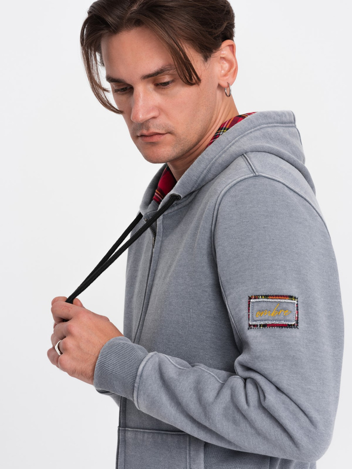 Washowana bluza męska rozpinana z kapturem - jasnoniebieska V3 OM-SSDS-0110