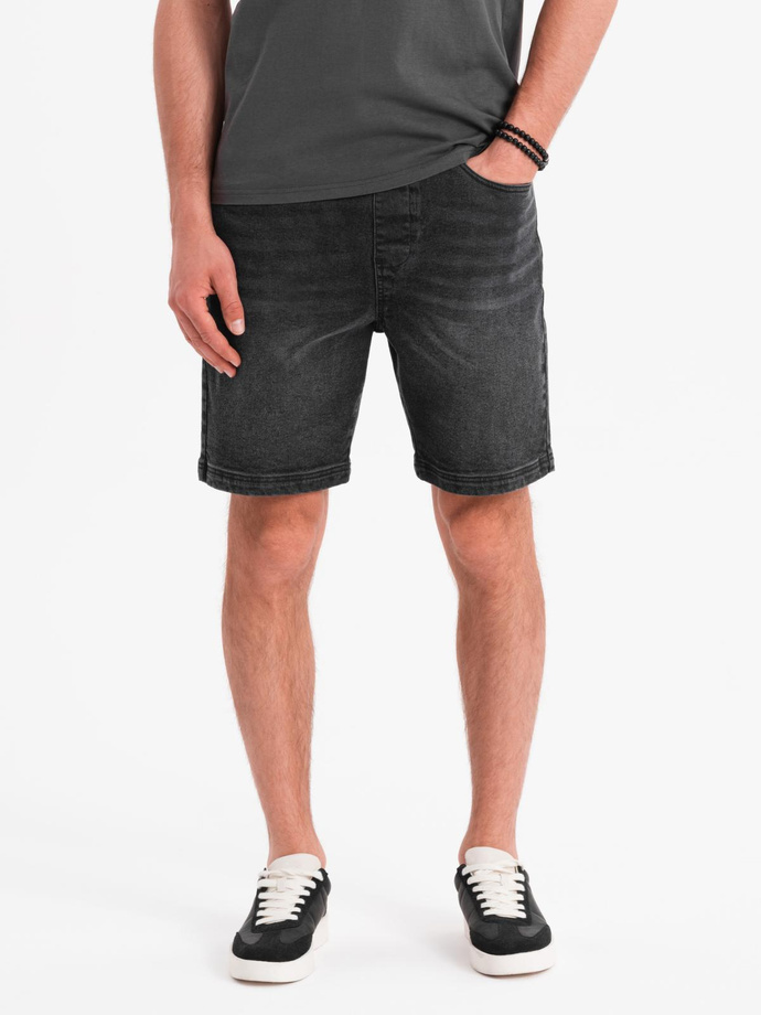 Męskie szorty z gumką w pasie i efektem sprania – czarne V4 OM-SRDS-0192