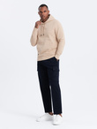 BASIC men's cotton sweatshirt kangaroo hoodie - beige V6 OM-SSBN-0161