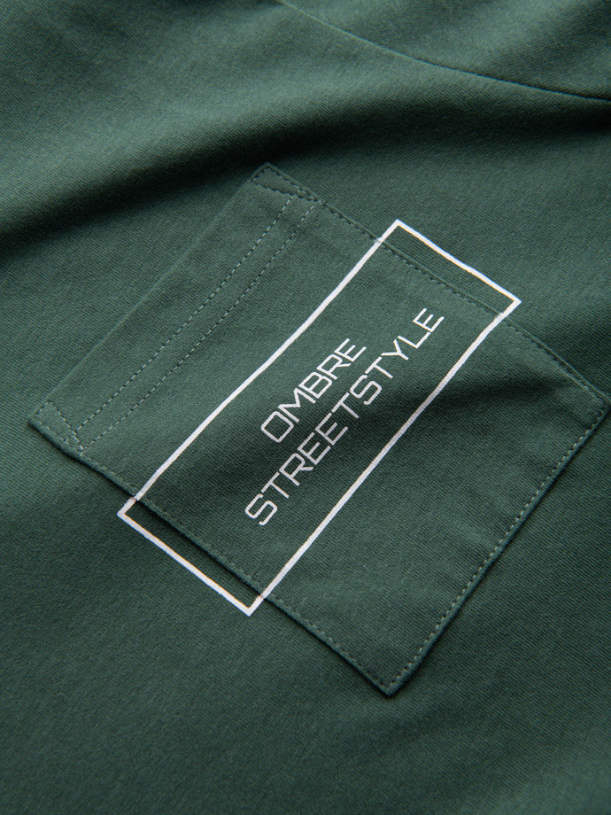 Ombre Streetstyle men's cotton t-shirt with pocket print - dark green V4 OM-TSCT-0108
