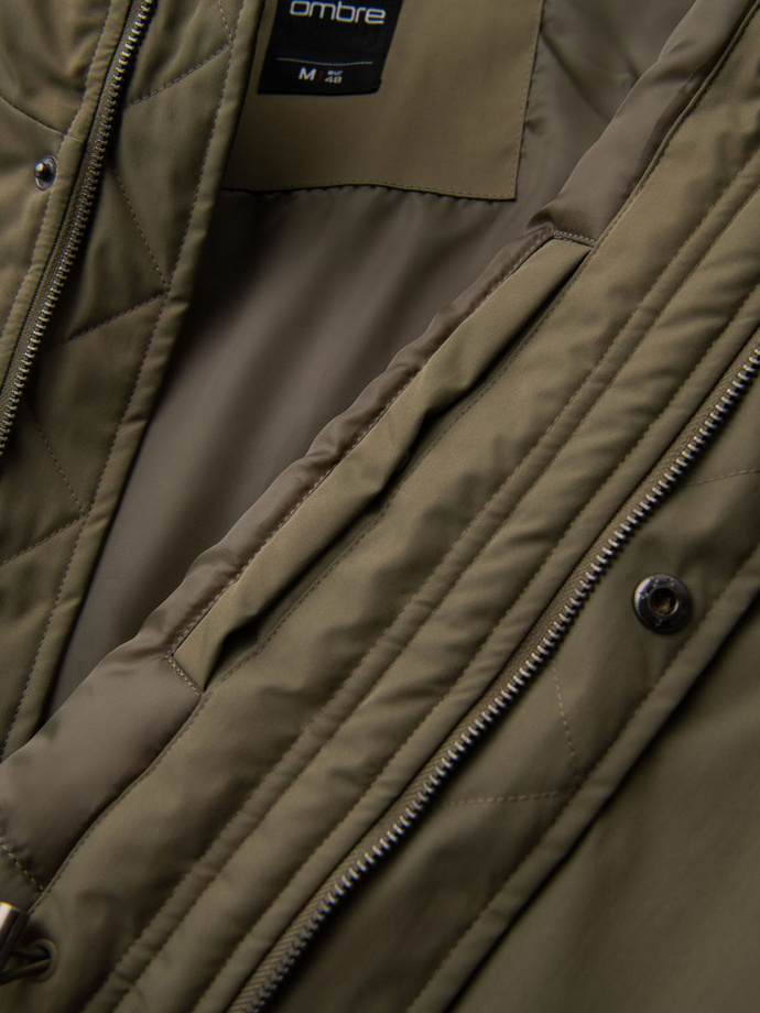 Classic men's long parka jacket - olive V3 OM-JAPJ-0313