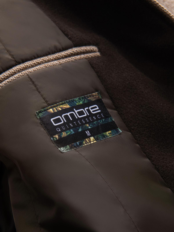 Melanżowy długi męski płaszcz z kapturem – beżowy V2 OM-COWC-0122