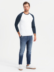 Men's longsleeve with contrast raglan sleeves - white and navy V1 OM-LSCL-0105