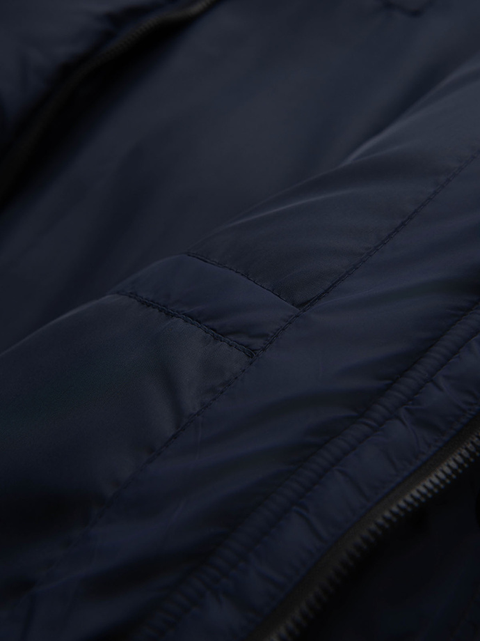 Men's quilted jacket with high zipped hood - navy blue V2 OM-JAHP-0238