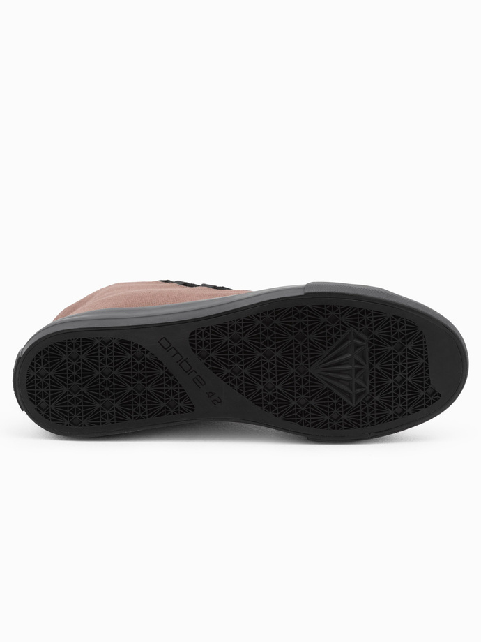 Men's shoes sneakers with combined materials - brown V6 OM-FOTH-0143