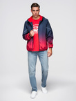 Men's ombre sports jacket with reflectors and fleece lining - navy blue and red V3 C641