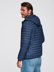 Classic men's quilted jacket with pouch option - navy blue V1 OM-JALP-0295