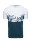 T-shirt meski dwukolorowy z nadrukiem w liście palmy - ciemnoniebieski V1 OM-TSPT-0177