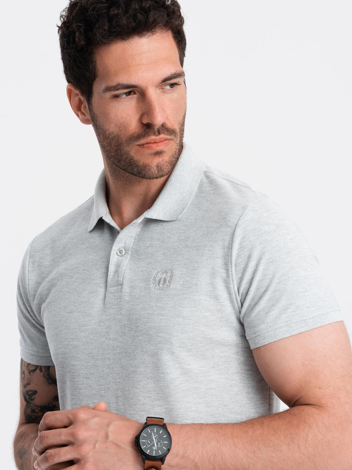 Męska koszulka polo jednokolorowa BASIC z dzianiny pique - szara V20 OM-POBS-0100