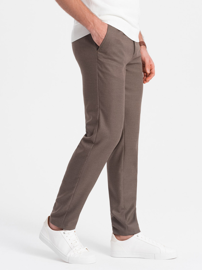 Men's classic chino SLIM FIT pants - dark beige V2 OM-PACP-0182