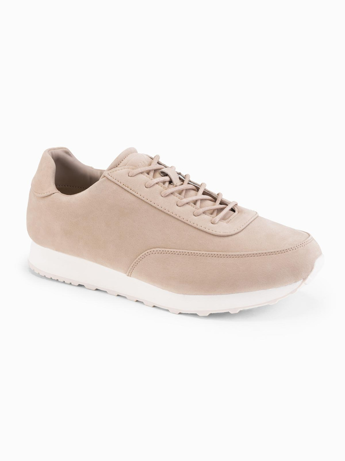 Sportowe męskie buty sneakersy z ekoskóry o zamszowym wykończeniu – piaskowe V4 OM-FOCS-0161