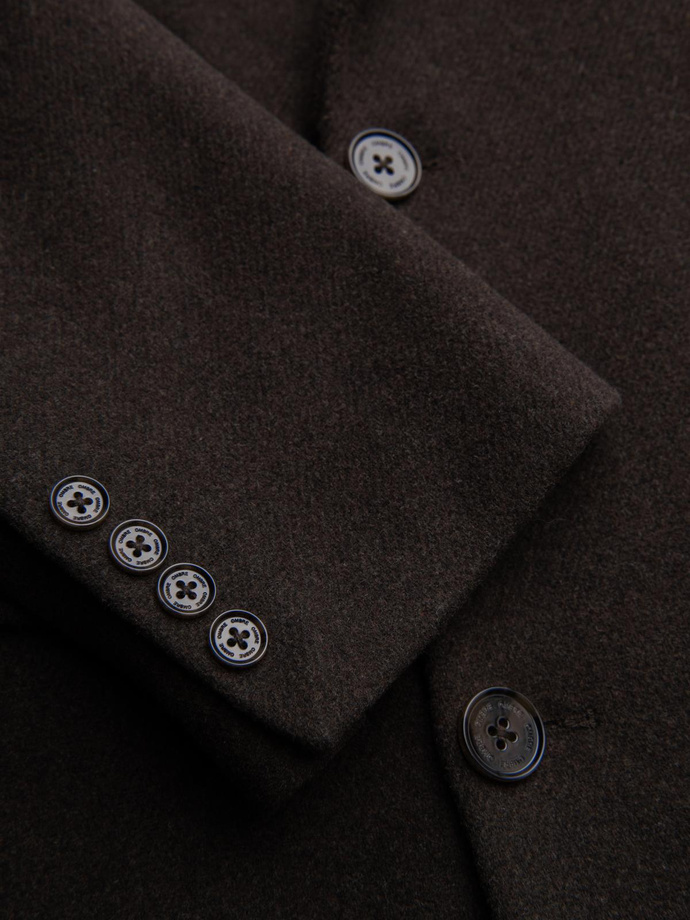 Men's coat with asymmetrical fastening and high collar - light brown V4 OM-COWC-0120