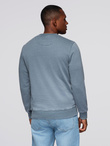Washed men's sweatshirt with decorative stitching at the neckline - light blue V3 OM-SSDS-0131