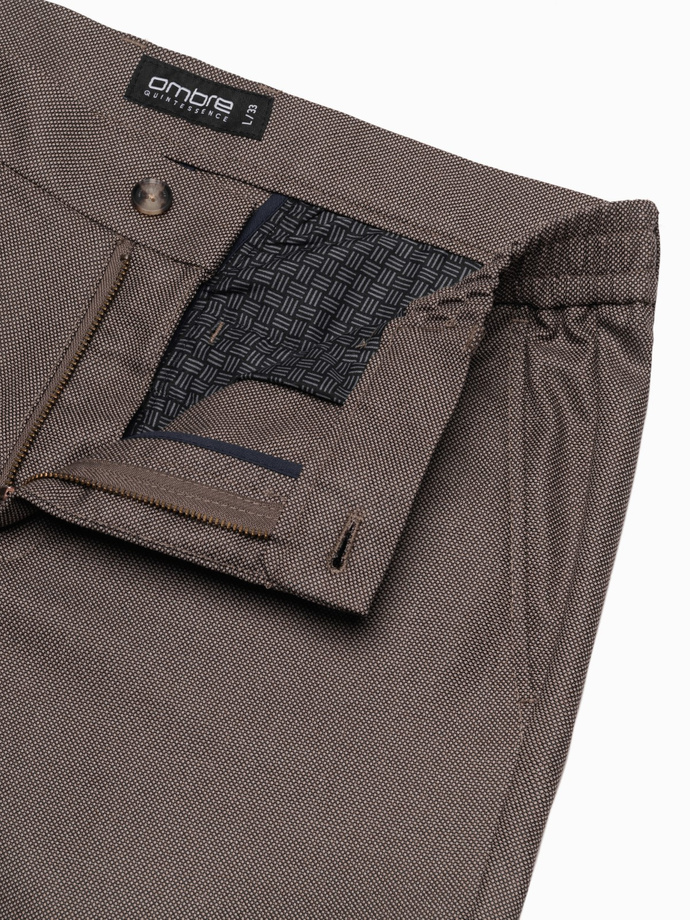 Spodnie męskie klasyczne chino SLIM FIT - ciemnobeżowe V2 OM-PACP-0182