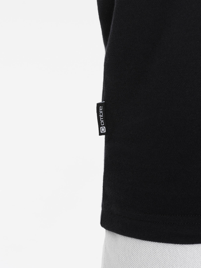 Men's fitted polo shirt with two-tone stripes - black V2 OM-POSS-0127