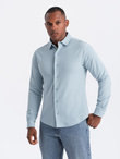 Męska dzianinowa koszula SLIM FIT z długim rękawem – błękitna V3 OM-SHCS-0177