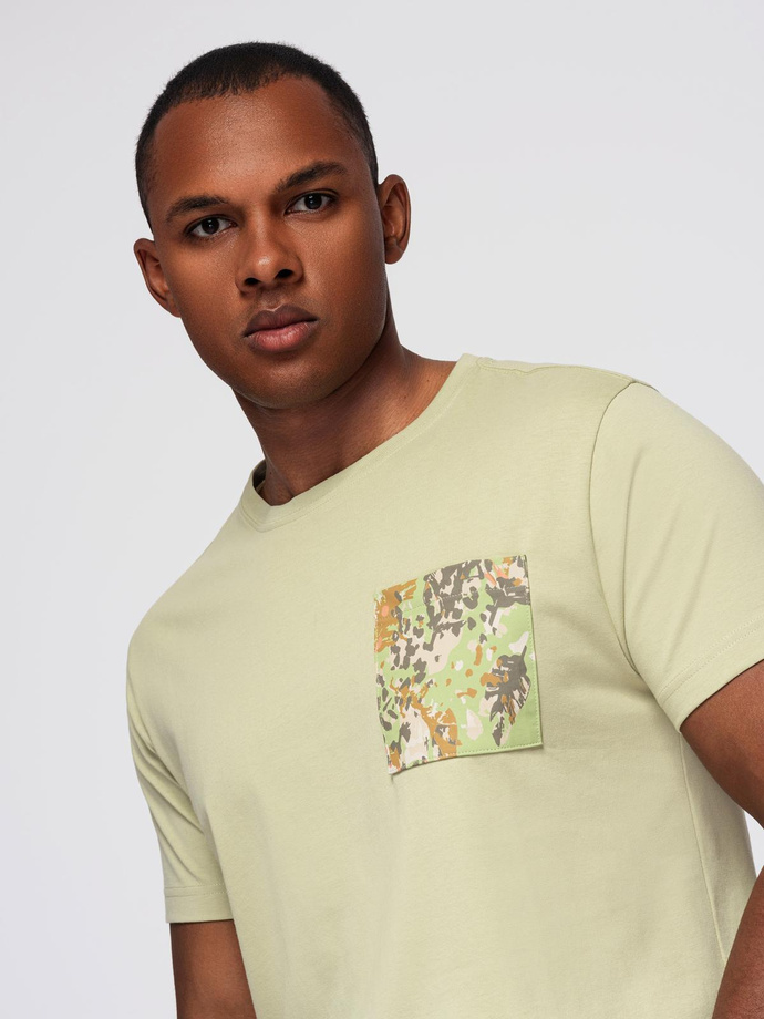 Men's cotton t-shirt with printed pocket - light grey V2 OM-TSPT-0227