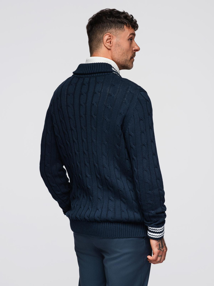 Knitted monochrome men's viscose cardigan - navy blue V1 OM-SWCD-0126