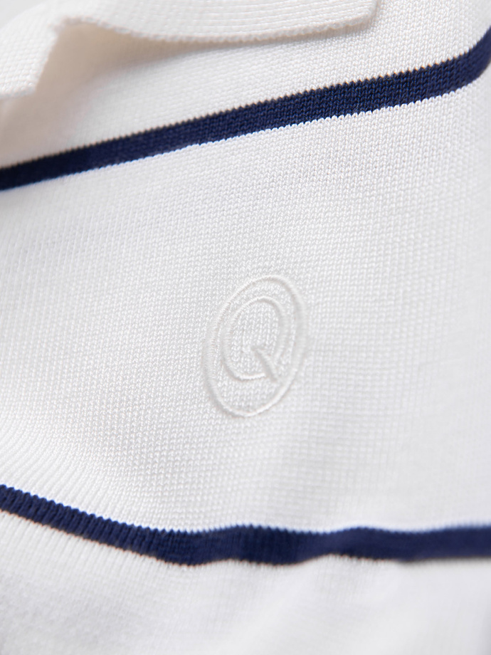 Męski longsleeve polo w poziome paski z wiskozą – biało-granatowy V2 OM-POLS-0146