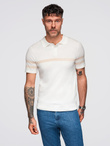 Men's soft knit polo shirt with contrasting stripes - cream V3 OM-POSS-0118