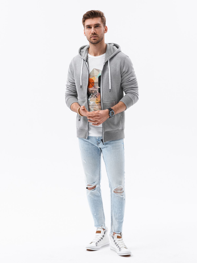 Bluza męska rozpinana z kapturem BASIC - szary melanż V7 B977