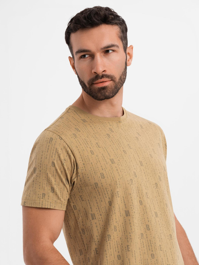 Printed cotton T-shirt with round neckline - dark olive V3 OM-TSFP-0225