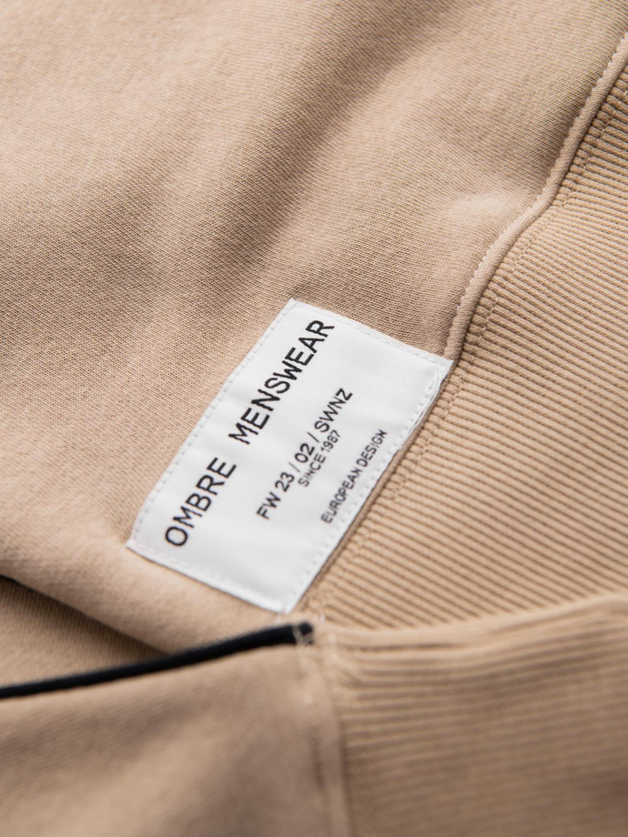 Bluza męska OVERSIZE z kontrastowym łączeniem kolorów - beżowa V2 OM-SSNZ-0130