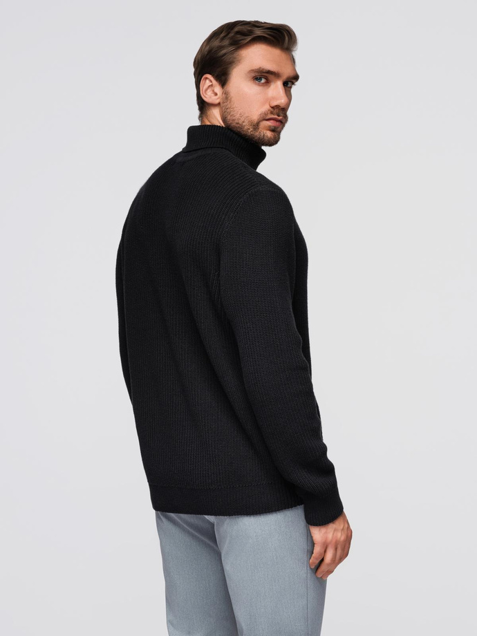 Men's classic cotton turtleneck sweater - black V4 OM-SWTN-0162