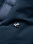 Men's quilted long jacket with large pockets - navy blue V4 OM-JALJ-0165