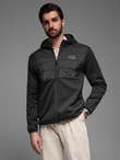Men's lightweight jacket of combined materials with hood and decorative quilting - black V5 OM-JANP-0160 