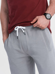 Men's knit shorts with drawstring and pockets - grey V8 OM-SRBS-0139