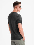 Men's cotton knit V-neck t-shirt with wash effect - black V6 OM-TSWT-0242
