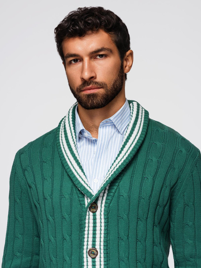 Knitted monochrome men's viscose cardigan - navy blue V1 OM-SWCD-0126