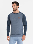Cotton men's sweater with patch and raglan sleeves - navy blue V1 OM-SWSW-0121