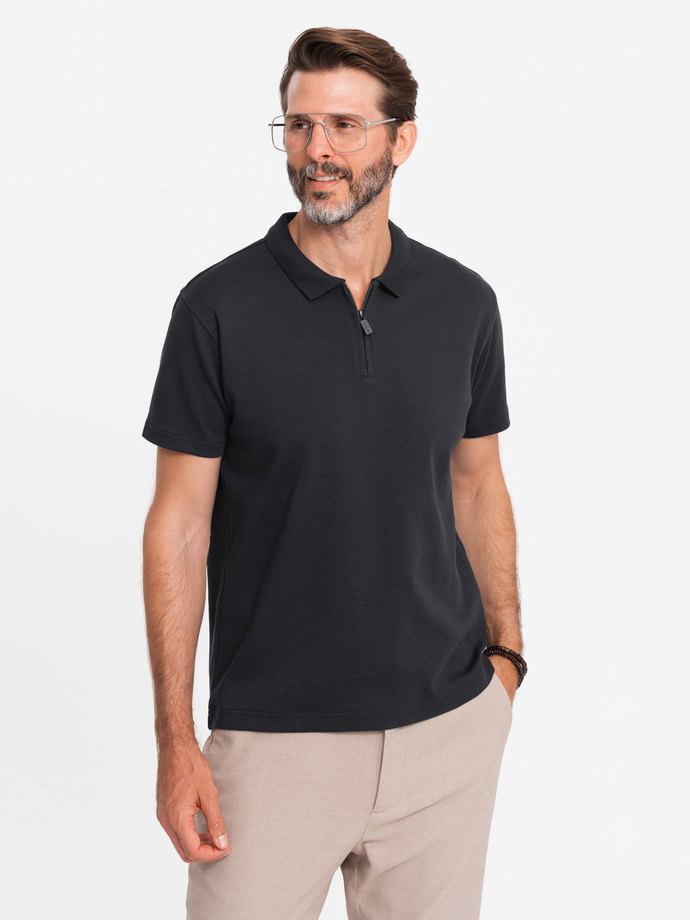 Men's zippered collar polo shirt - black V8 OM-POSS-0132