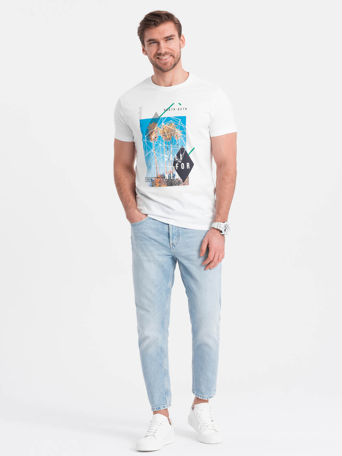 T-shirt męski bawełniany z nadrukiem California - biały V1 OM-TSPT-0128